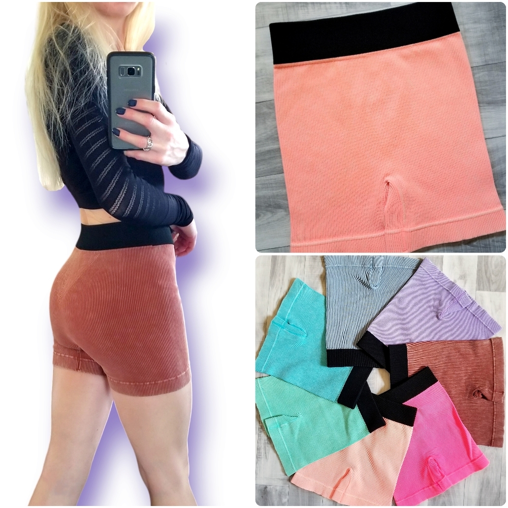 NEW Zenana Ribbed Seamless Short in Coral Orange